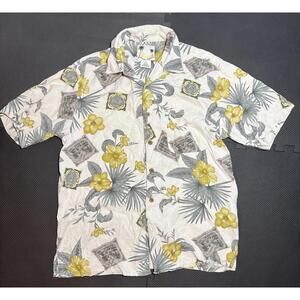 Banana Cabana Hawaiian Men’s Button Up Pocket Shirt 100% Silk Size Medium